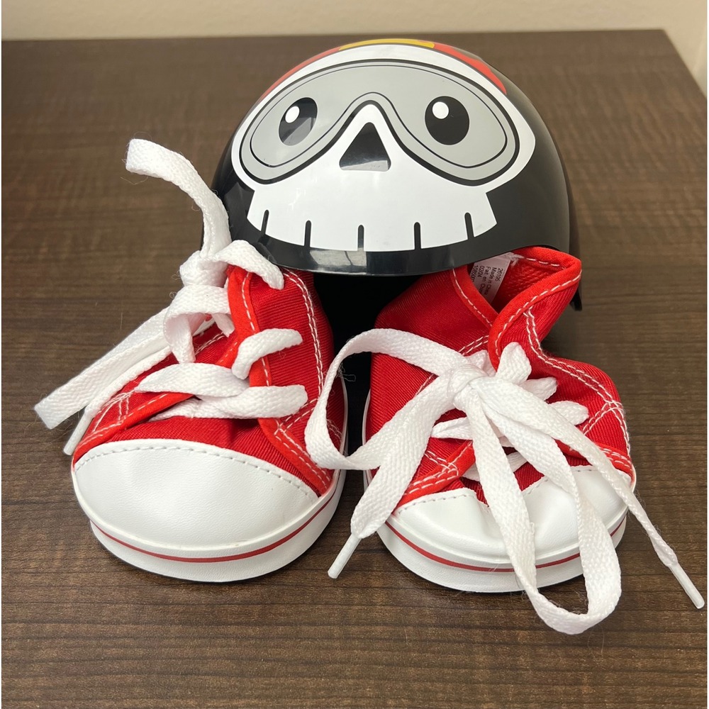 Build-A-Bear Flame Skull Helmet & Red High-Top Sneakers Shoes Set